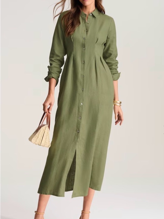J. Jill Dresses & Skirts - J. Jill 100% Linen Midi Dart-Waist Dress Size L - Natural Workwear Minimalist